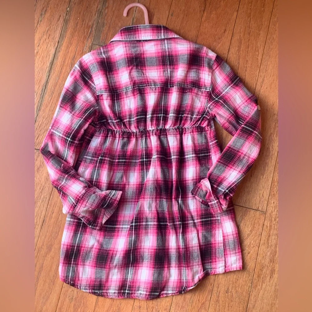 3 for $12 Justice Girls Size 7 Pink Black Silver Plaid Shirt.